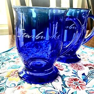Starbucks Cobalt Blue Glass Mugs. One Set of two mugs. 15oz each. GUC.